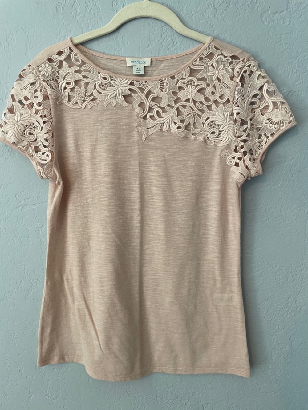Sundance Blush Lace-Yoke Short Sleeve Tee